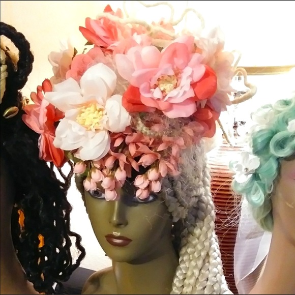 Blonde braided showstopper pink flower wig main image 2